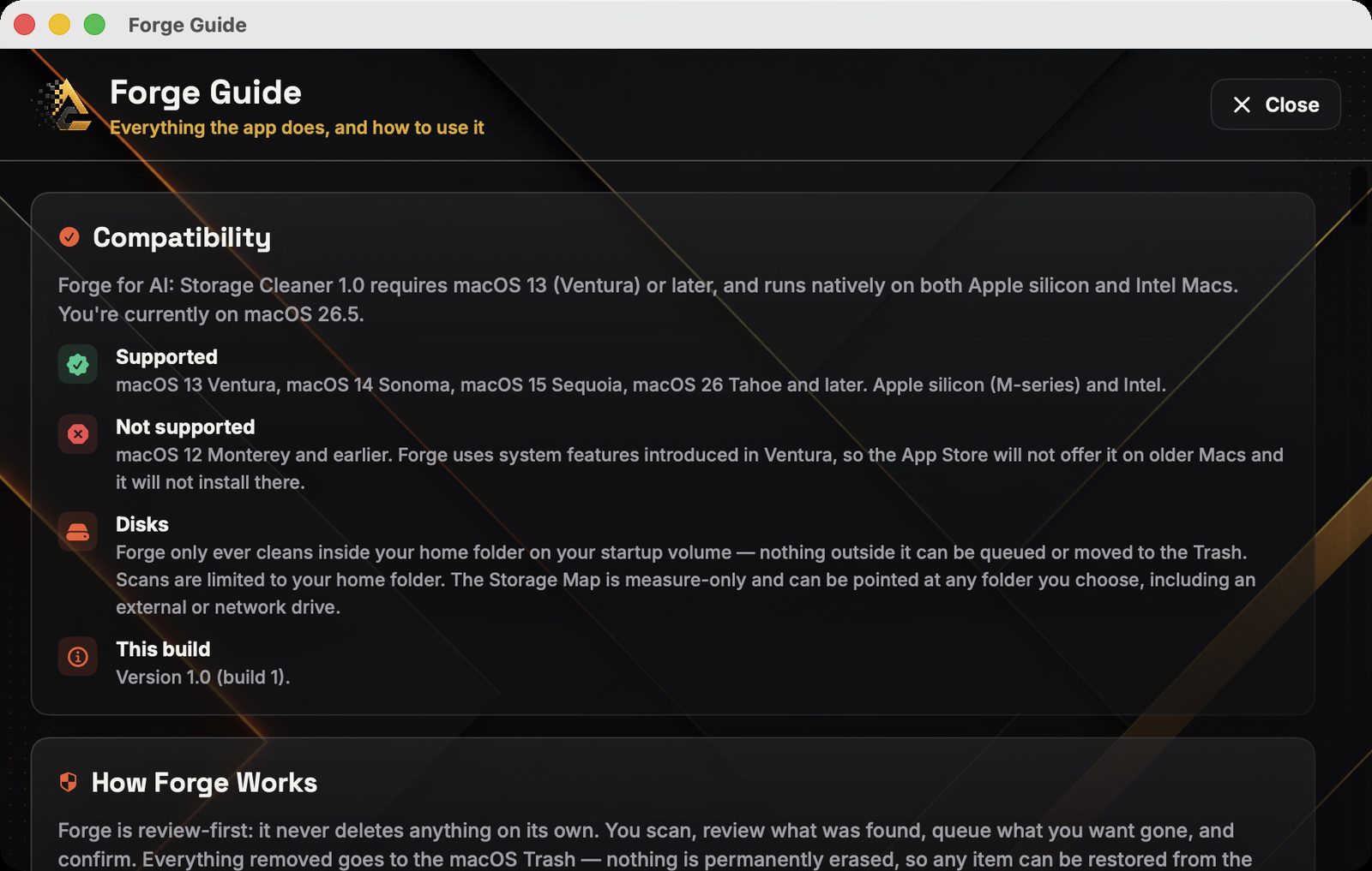 The in-app guide explaining every feature in plain words