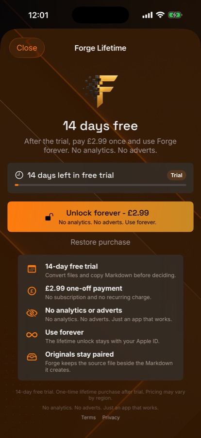 Forge unlock screen